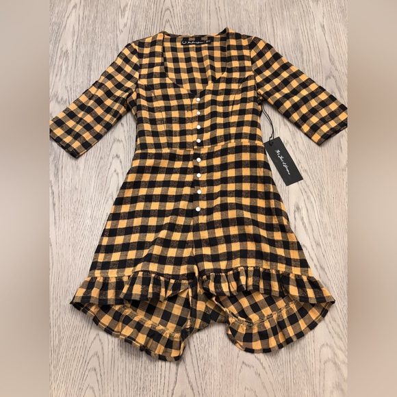 For Love And Lemons Pants - NWT For Love & Lemons Plaid Print V-Neck Open Back Romper Size M